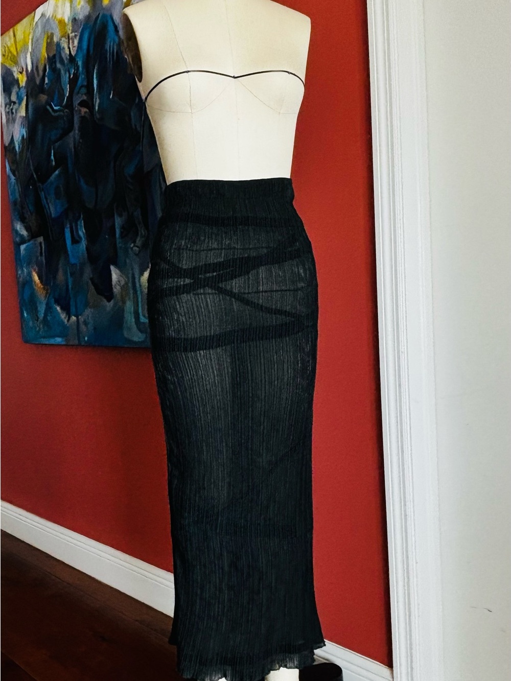Issey Miyake Black Pleated Maxi Skirt